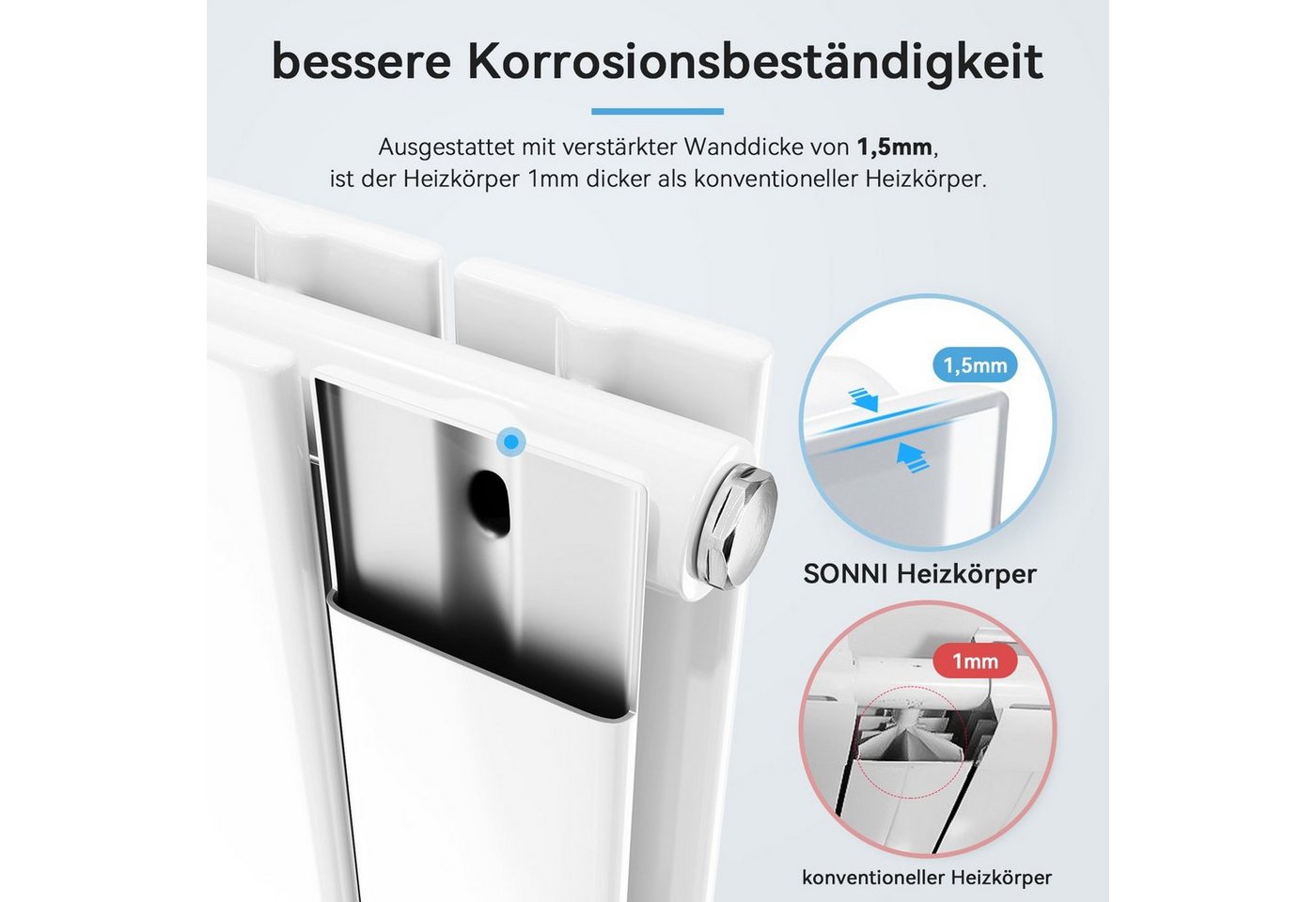 ELEGANT Heizkörper Design Flachheizkörper mit Multiblock,Einlagig/Doppellagig, 1600/1800x311mm, Vertikal Mittelanschluss – Bild 4 von 5