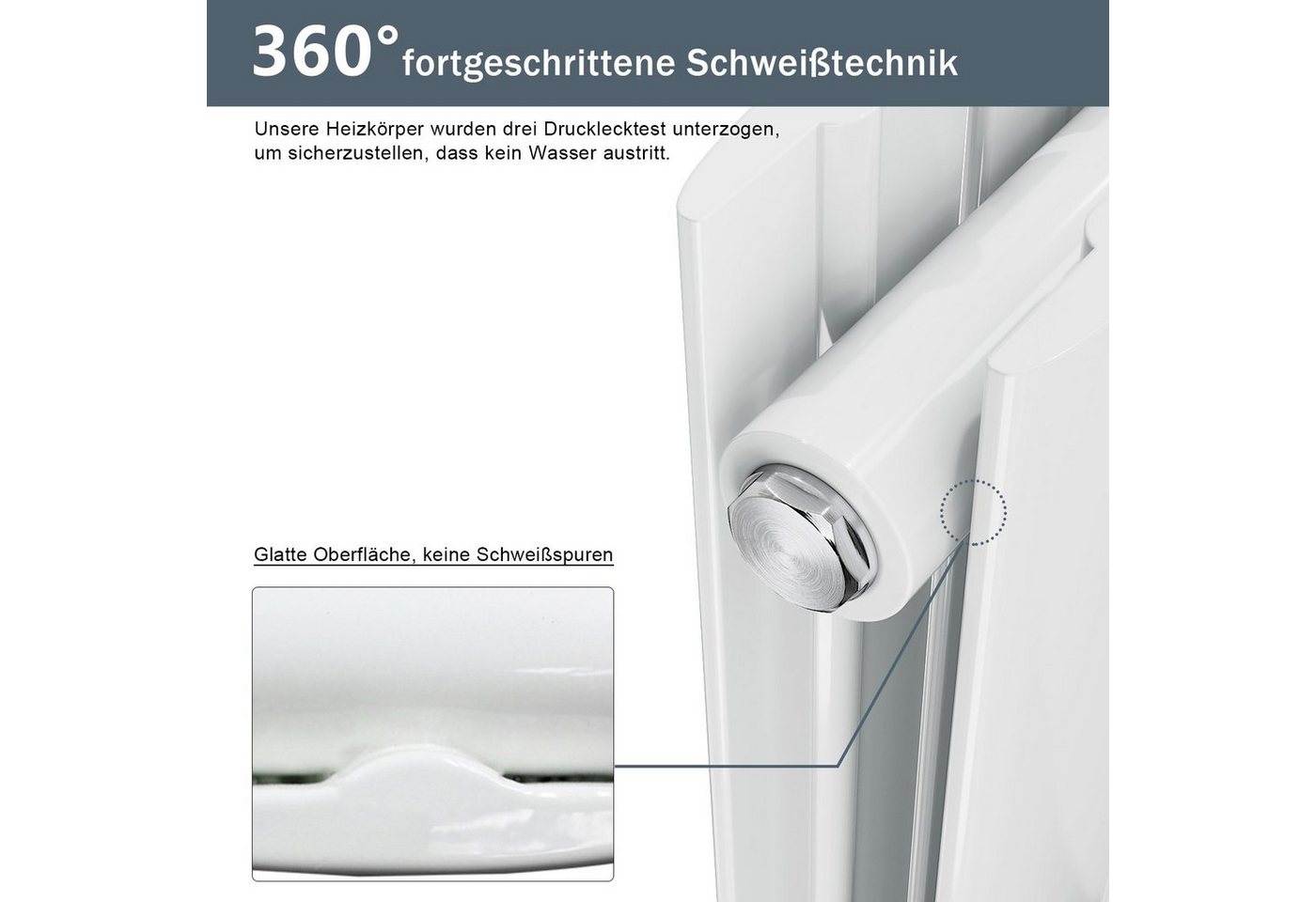 ELEGANT Heizkörper Design Flachheizkörper mit Multiblock,Einlagig/Doppellagig, 1600/1800x311mm, Vertikal Mittelanschluss – Bild 5 von 5