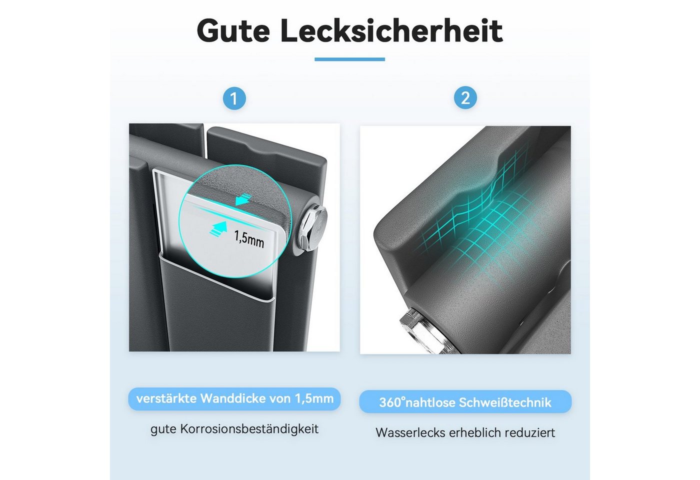 ELEGANT Heizkörper Design Flachheizkörper mit Multiblock,Einlagig/Doppellagig, 1600/1800x311mm, Vertikal Mittelanschluss – Bild 2 von 5