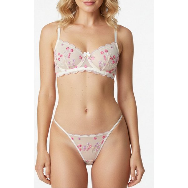 Elegant Love Set: Bügel-BH BH-Set, Dessous Set mit Blumenmuster, Sexy Lingerie Set (Set, 2-tlg., mit String) Elegantes Unterwäsche für Damen: Luxuriöser Spitzen