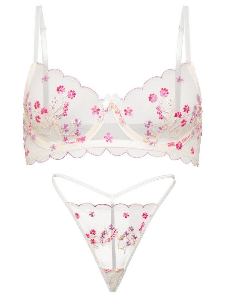 Elegant Love Set: Bügel-BH BH-Set, Dessous Set mit Blumenmuster, Sexy Lingerie Set (Set, 2-tlg., mit String) Elegantes Unterwäsche für Damen: Luxuriöser Spitzen – Bild 2 von 4