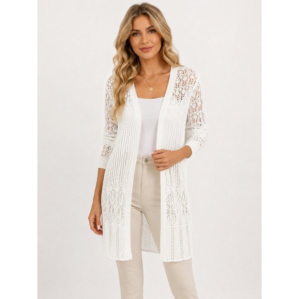 Elegant Love Strickjacke Damen Strandcardigan, Häkel-Strandjacke – Longcardigan in Ajourstrick Beach Kimono, Cover-Up – leichter Lochstrick Überwurf für den Som