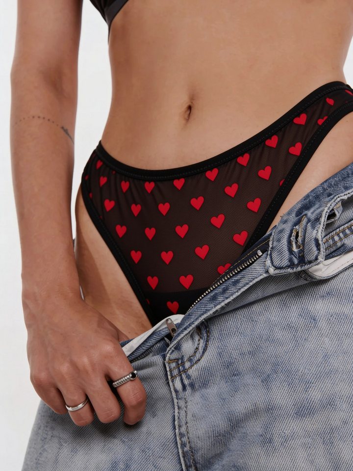 Elegant Love String Damen Stringtanga, transparentes Mesh, schwarz mit roten Prints (Packung, 5-St., 5er-Pack) Unterwäsche im Mehrpack – bequeme Panties – Bild 3 von 5