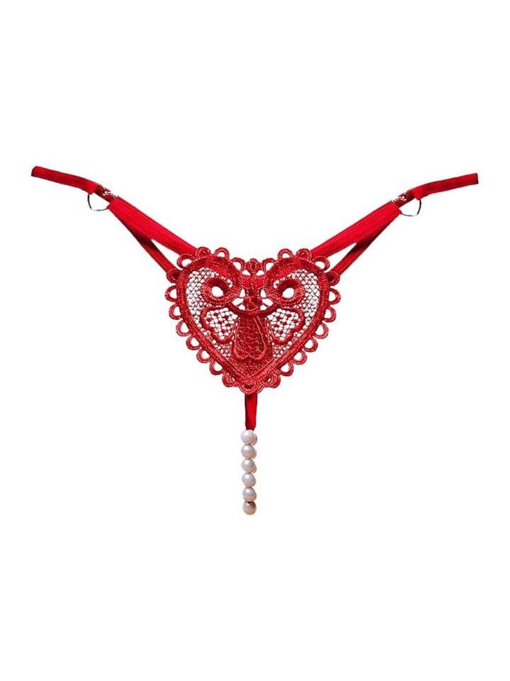 Elegant Love String-Ouvert Spitzen-Tanga mit Perlen – Femininer Panty für besondere Anlässe Dessous Reizwäsche, S-XL – Bild 2 von 5