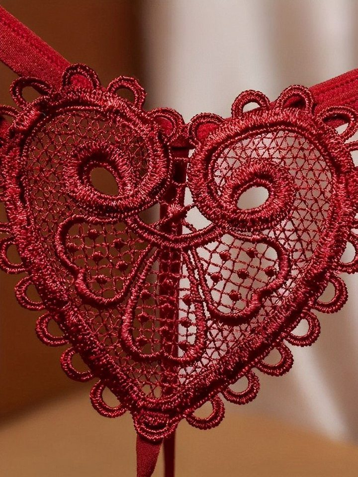 Elegant Love String-Ouvert Spitzen-Tanga mit Perlen – Femininer Panty für besondere Anlässe Dessous Reizwäsche, S-XL – Bild 5 von 5