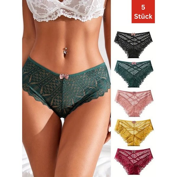 Elegant Love Taillenslip Dessous, Slips, sexy Unterwäsche in Spitzenoptik, Panties (Set, 5-St., 5er-Pack) Tanga High Waist, Höschen Lingerie für Damen, Unterhos