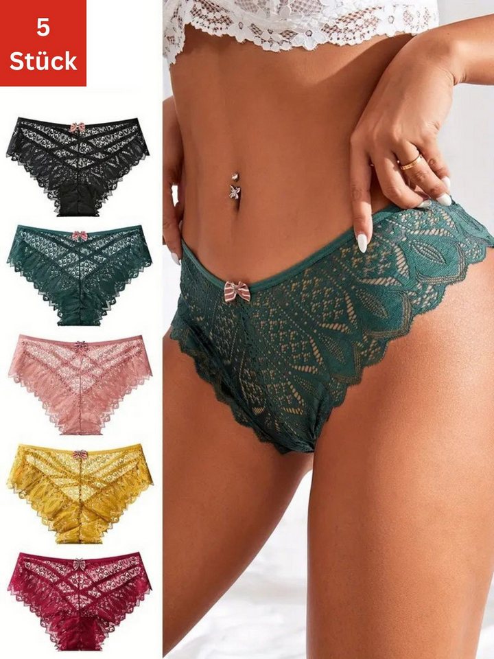 Elegant Love Taillenslip Dessous, Slips, sexy Unterwäsche in Spitzenoptik, Panties (Set, 5-St., 5er-Pack) Tanga High Waist, Höschen Lingerie für Damen, Unterhos – Bild 3 von 5