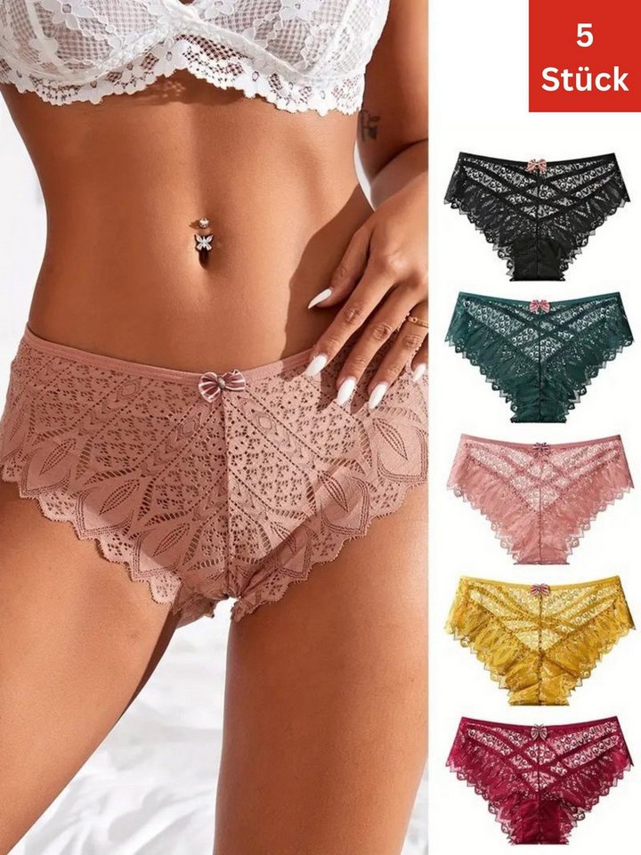 Elegant Love Taillenslip Dessous, Slips, sexy Unterwäsche in Spitzenoptik, Panties (Set, 5-St., 5er-Pack) Tanga High Waist, Höschen Lingerie für Damen, Unterhos – Bild 4 von 5