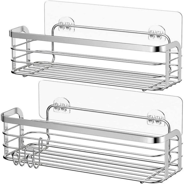 Elegear Duschablage duschablage edelstahl, duschregal ohne bohren, 2 Stück shampoo halter, 4-tlg., selbstklebend Badezimmer Regal Organizer, Badregal und Küchen