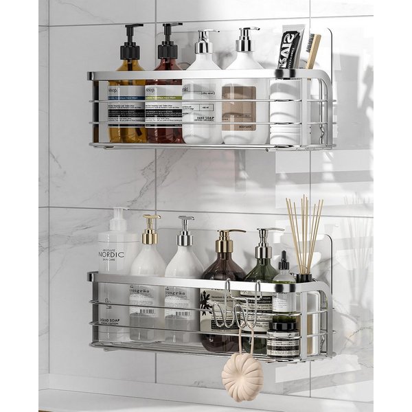 Elegear Duschablage duschablage edelstahl, duschregal ohne bohren, 2 Stück shampoo halter, 2-tlg., selbstklebend Badezimmer Regal Organizer, Badregal und Küchen