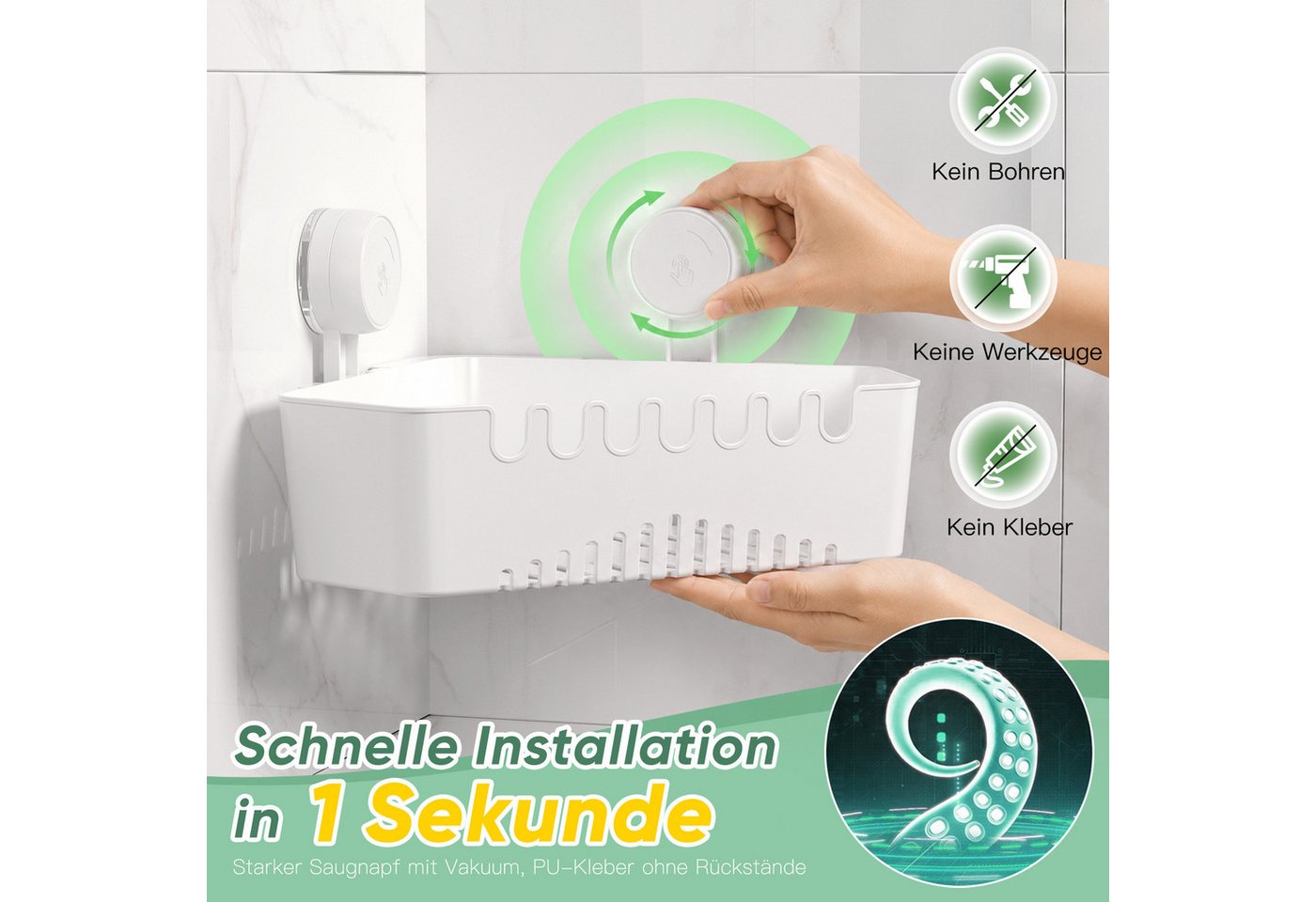 Elegear Duschablage duschablage ohne bohren, Kunststoff, 10KG, Badregal & Küchenregal, 1-tlg., duschablage ohne bohren ecke, Badregal, Küchenregal, Regal Organi – Bild 2 von 5
