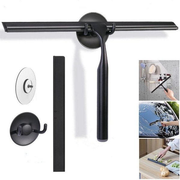 Elegear Duschabzieher aus Edelstahl, 25/30cm Wasserabzieher, Duschwischer ohne Bohren, (Fensterabzieher, 1-St., mit Rutschfester Griff), Silikon-Ersatzlippe, Fe