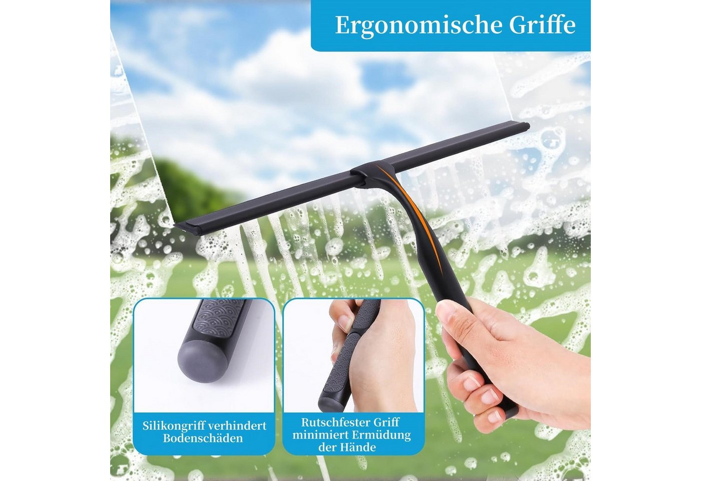 Elegear Duschabzieher aus Edelstahl, 25/30cm Wasserabzieher, Duschwischer ohne Bohren, (Fensterabzieher, 1-St., mit Rutschfester Griff), Silikon-Ersatzlippe, Fe – Bild 3 von 5