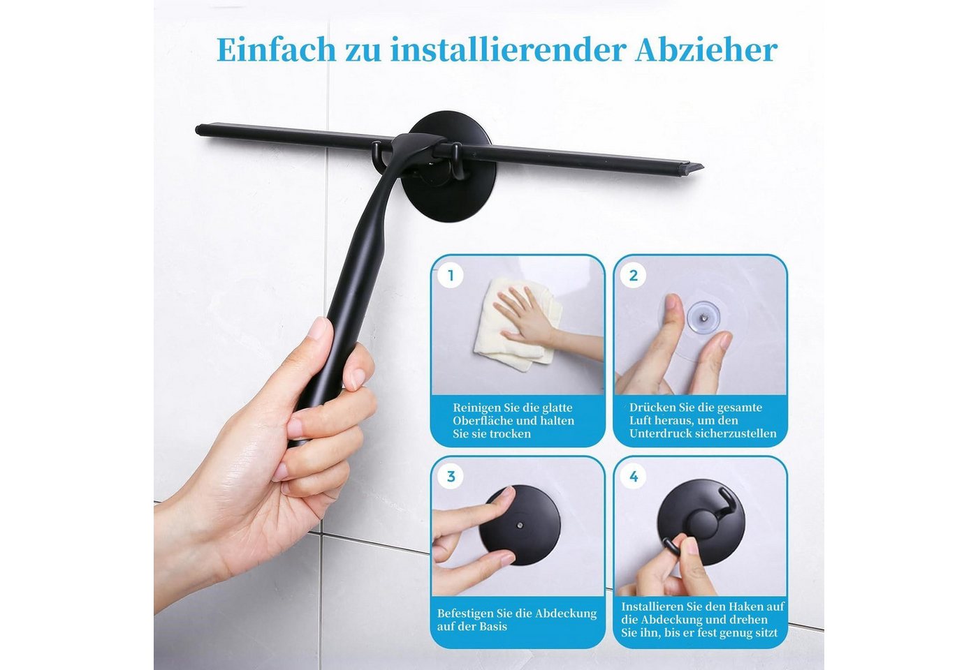 Elegear Duschabzieher aus Edelstahl, 25/30cm Wasserabzieher, Duschwischer ohne Bohren, (Fensterabzieher, 1-St., mit Rutschfester Griff), Silikon-Ersatzlippe, Fe – Bild 4 von 5