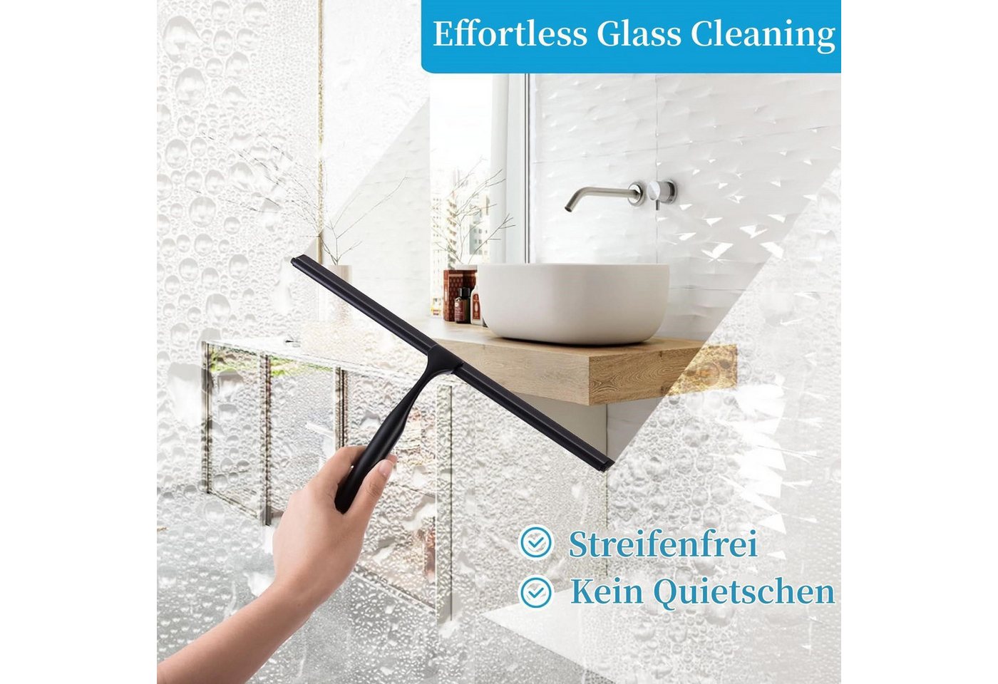 Elegear Duschabzieher aus Edelstahl, 25/30cm Wasserabzieher, Duschwischer ohne Bohren, (Fensterabzieher, 1-St., mit Rutschfester Griff), Silikon-Ersatzlippe, Fe – Bild 5 von 5