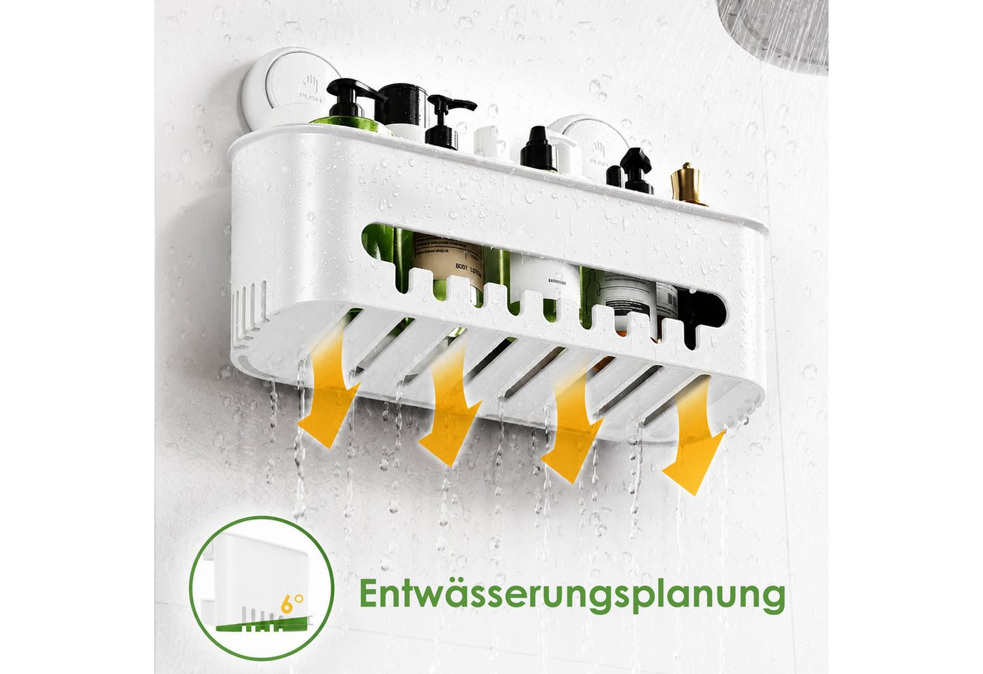 Elegear Duschkorb Saugnapf Duschablage, Duschregal Ohne Bohren, Badregal Kunststoff (2 St), Badezimmer Regal Organizer, Weiß/grau duschablage, Küchenregal 10KG – Bild 3 von 5