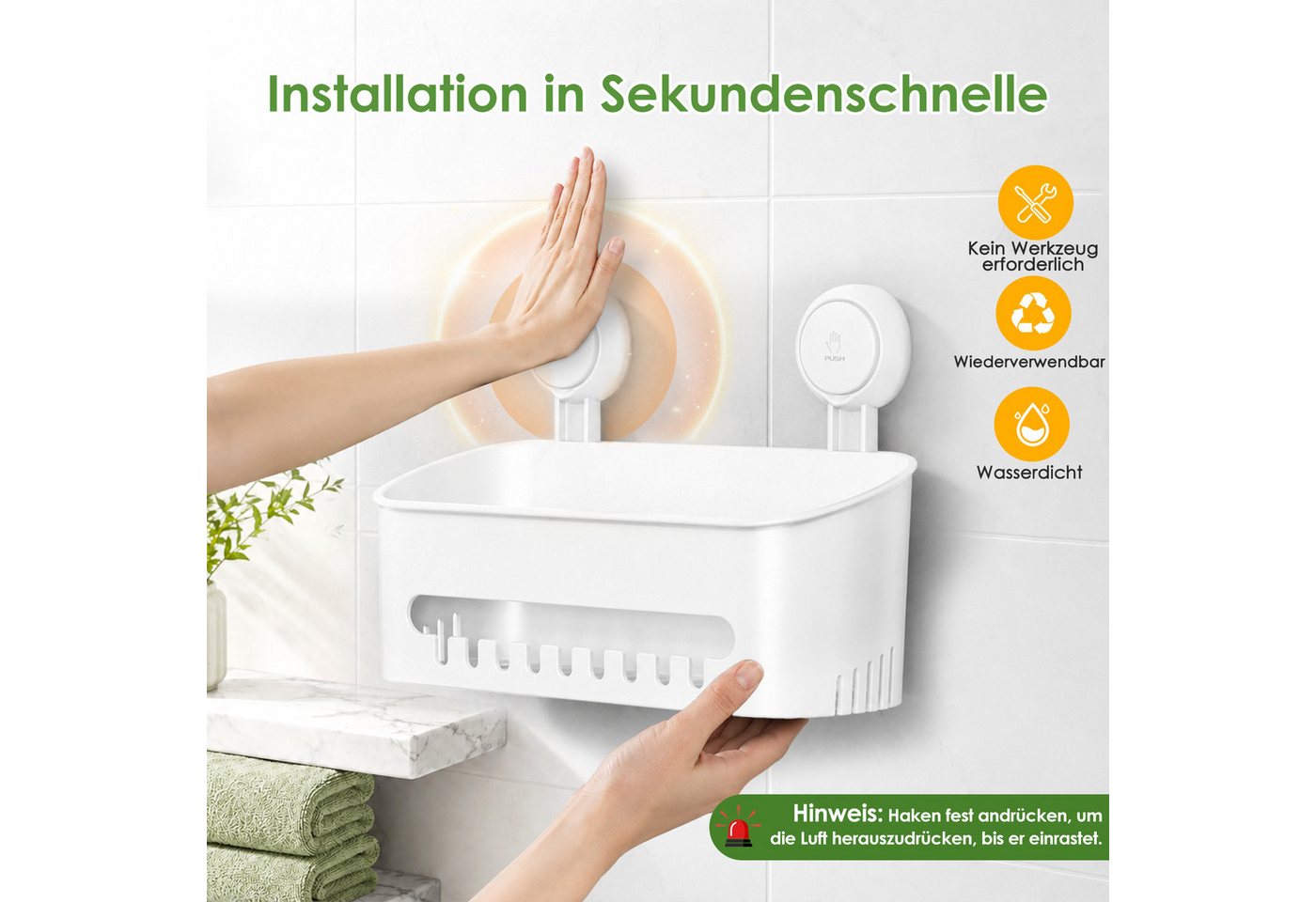 Elegear Duschkorb Saugnapf Duschablage, Duschregal Ohne Bohren, Badregal Kunststoff (1 St), Badezimmer Regal Organizer, Weiß/grau duschablage, Küchenregal 10KG – Bild 4 von 5
