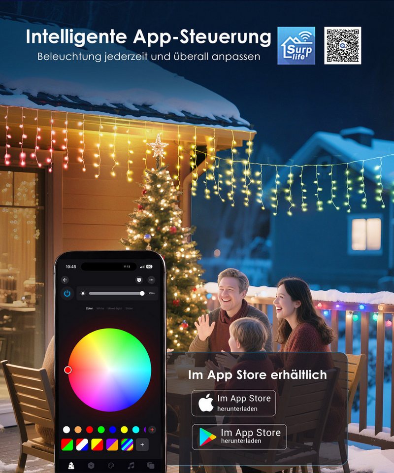 Elegear LED-Lichterkette 5×0,6m LED lichterkette Weihnachtsbeleuchtung, Lichtervorhang, Außen Eiszapfen, 16 Mio. Farben 60 Modi Musik Timer, Weihnachtsdeko – Bild 2 von 5