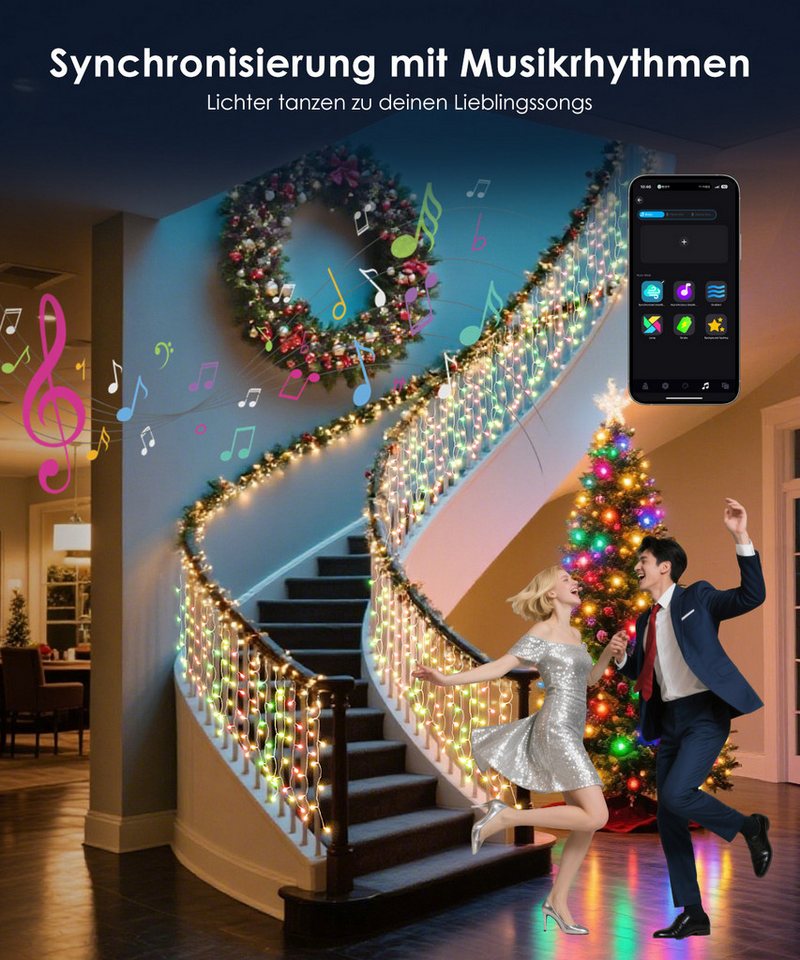 Elegear LED-Lichterkette 5×0,6m LED lichterkette Weihnachtsbeleuchtung, Lichtervorhang, Außen Eiszapfen, 16 Mio. Farben 60 Modi Musik Timer, Weihnachtsdeko – Bild 4 von 5