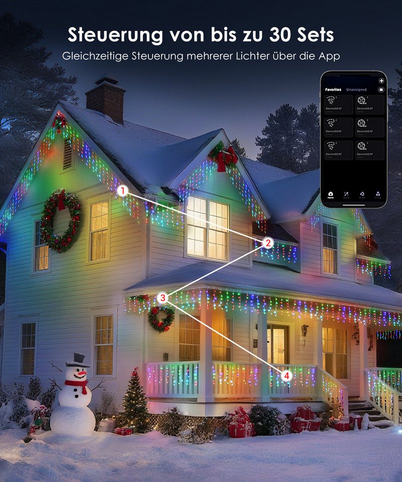 Elegear LED-Lichterkette 5×0,6m LED lichterkette Weihnachtsbeleuchtung, Lichtervorhang, Außen Eiszapfen, 16 Mio. Farben 60 Modi Musik Timer, Weihnachtsdeko – Bild 5 von 5