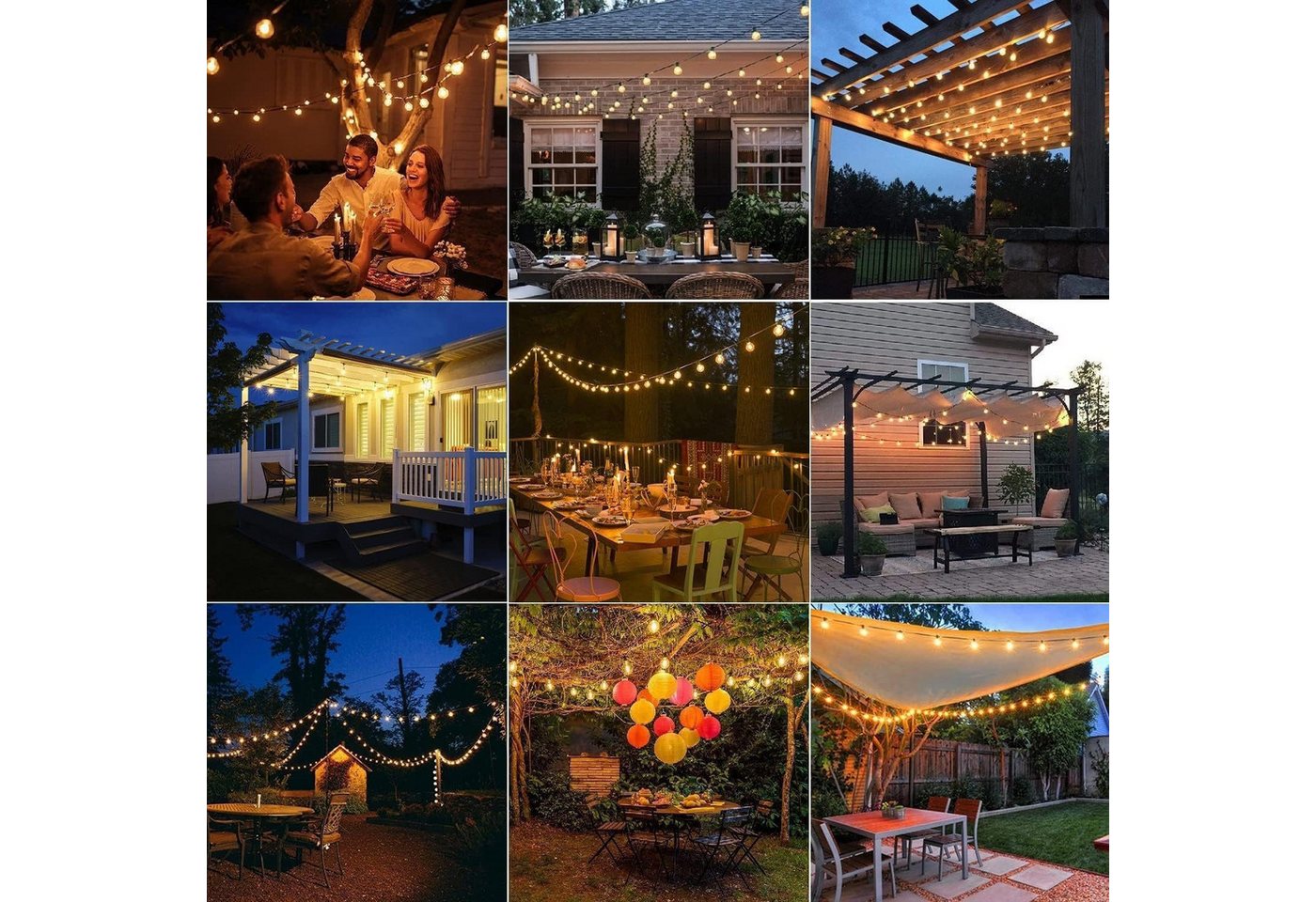 Elegear Lichterkette outdoor strom 9/18M LED lichterkette außen/indoor mit Timer, 8 Modi, gartenleuchte mit 30+3 G40 Glühbirnen für Balkon,Hof,Hochzeit, Party – Bild 2 von 5