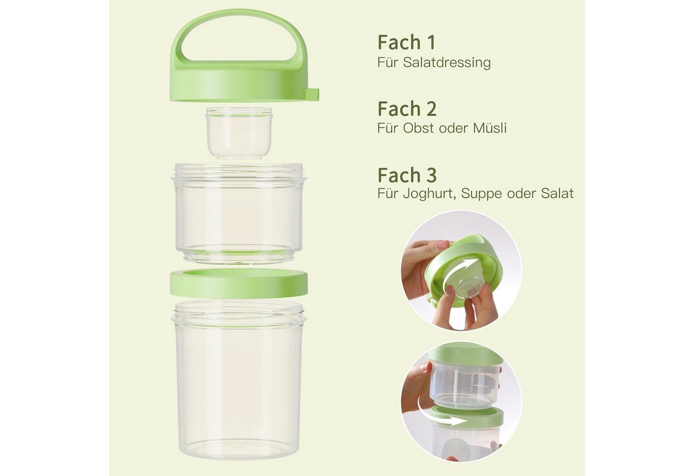 Elegear Müslibox Müslibecher to Go, Joghurtbecher, Doppelschicht Müslibecher mit Löffel, Polypropylen, (1-tlg., 1 × Löffel, 1 × Müslibecher(560+360ml), Lunchtop – Bild 2 von 5