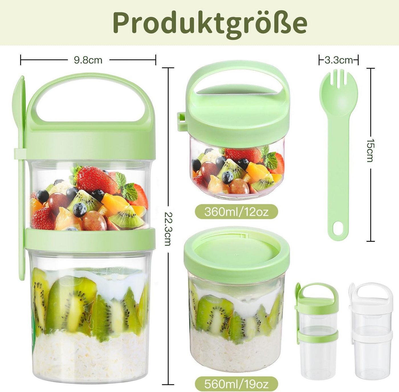 Elegear Müslibox Müslibecher to Go, Joghurtbecher, Doppelschicht Müslibecher mit Löffel, Polypropylen, (1-tlg., 1 × Löffel, 1 × Müslibecher(560+360ml), Lunchtop – Bild 3 von 5