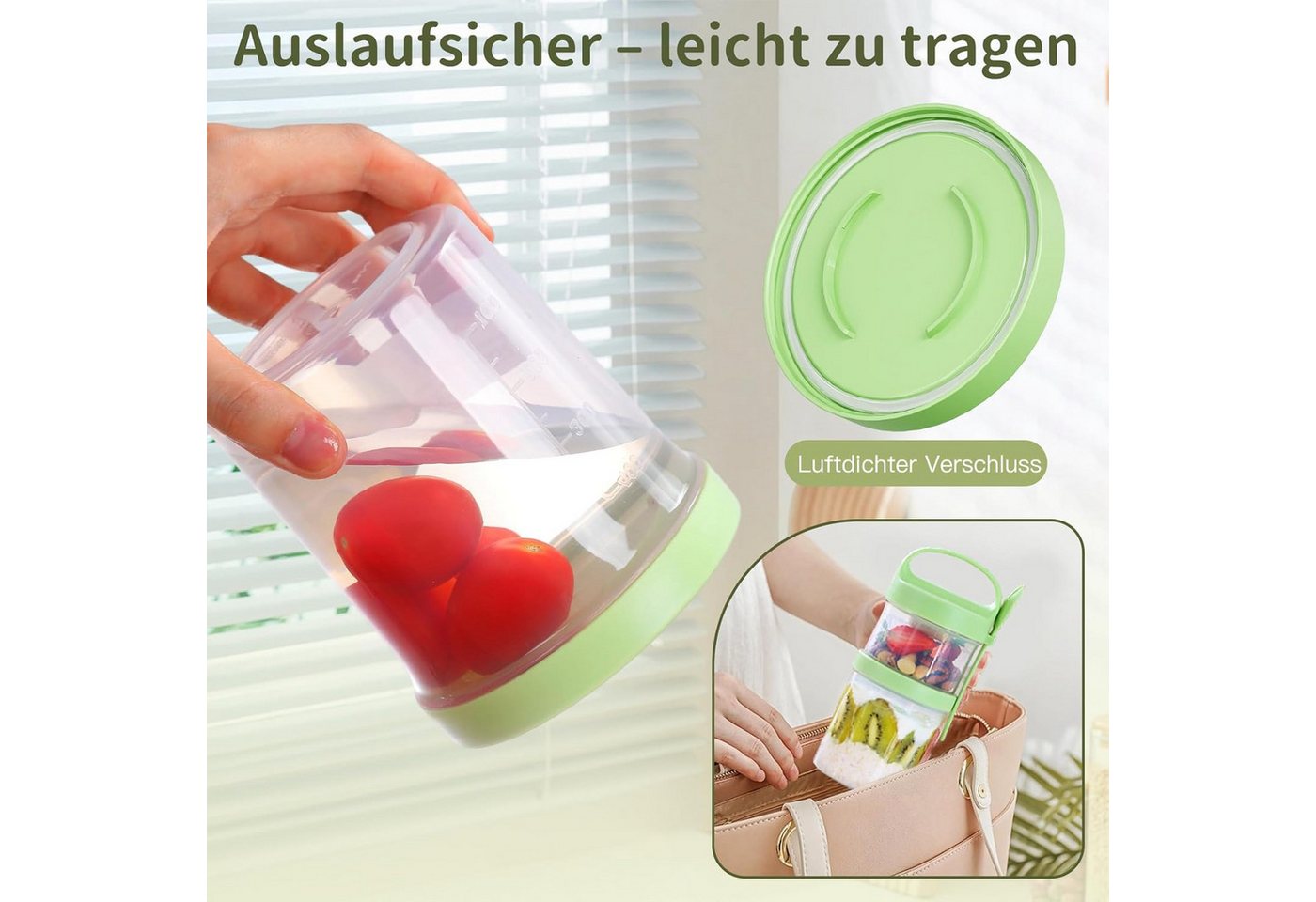 Elegear Müslibox Müslibecher to Go, Joghurtbecher, Doppelschicht Müslibecher mit Löffel, Polypropylen, (1-tlg., 1 × Löffel, 1 × Müslibecher(560+360ml), Lunchtop – Bild 4 von 5