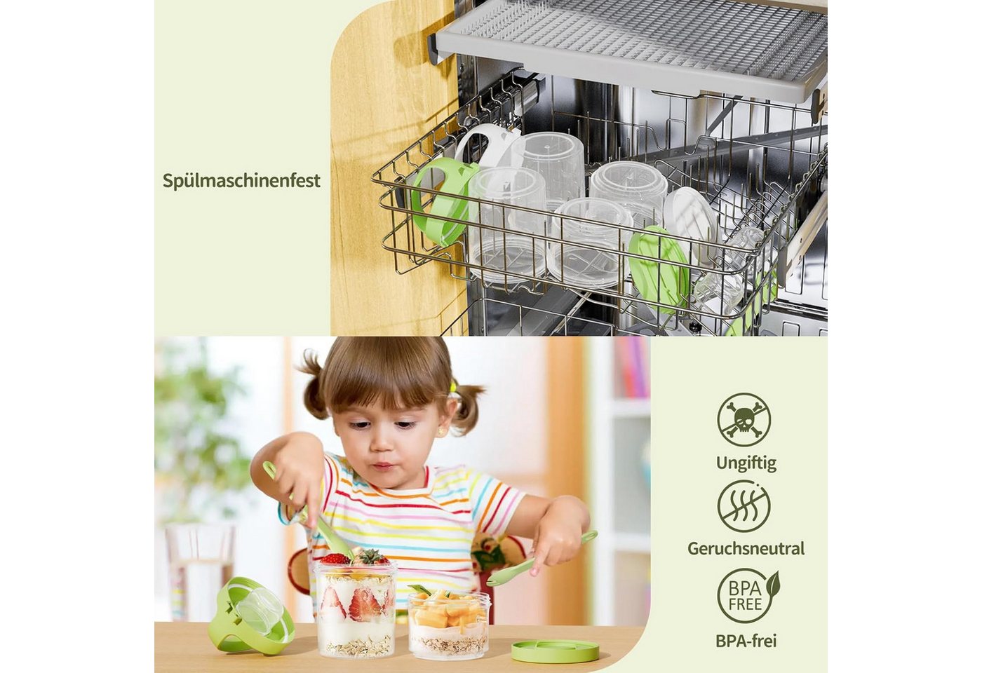 Elegear Müslibox Müslibecher to Go, Joghurtbecher, Doppelschicht Müslibecher mit Löffel, Polypropylen, (1-tlg., 1 × Löffel, 1 × Müslibecher(560+360ml), Lunchtop – Bild 5 von 5