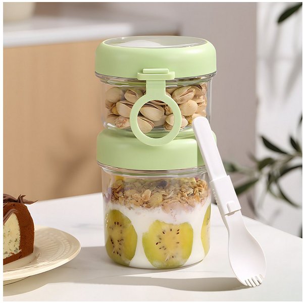 Elegear Müslibox Müslibecher to Go, Joghurtbecher, Doppelschicht Müslibecher mit Löffel, Polypropylen, (1-tlg., 1 × Löffel, 1 × Müslibecher(530+330ml), Lunchtop