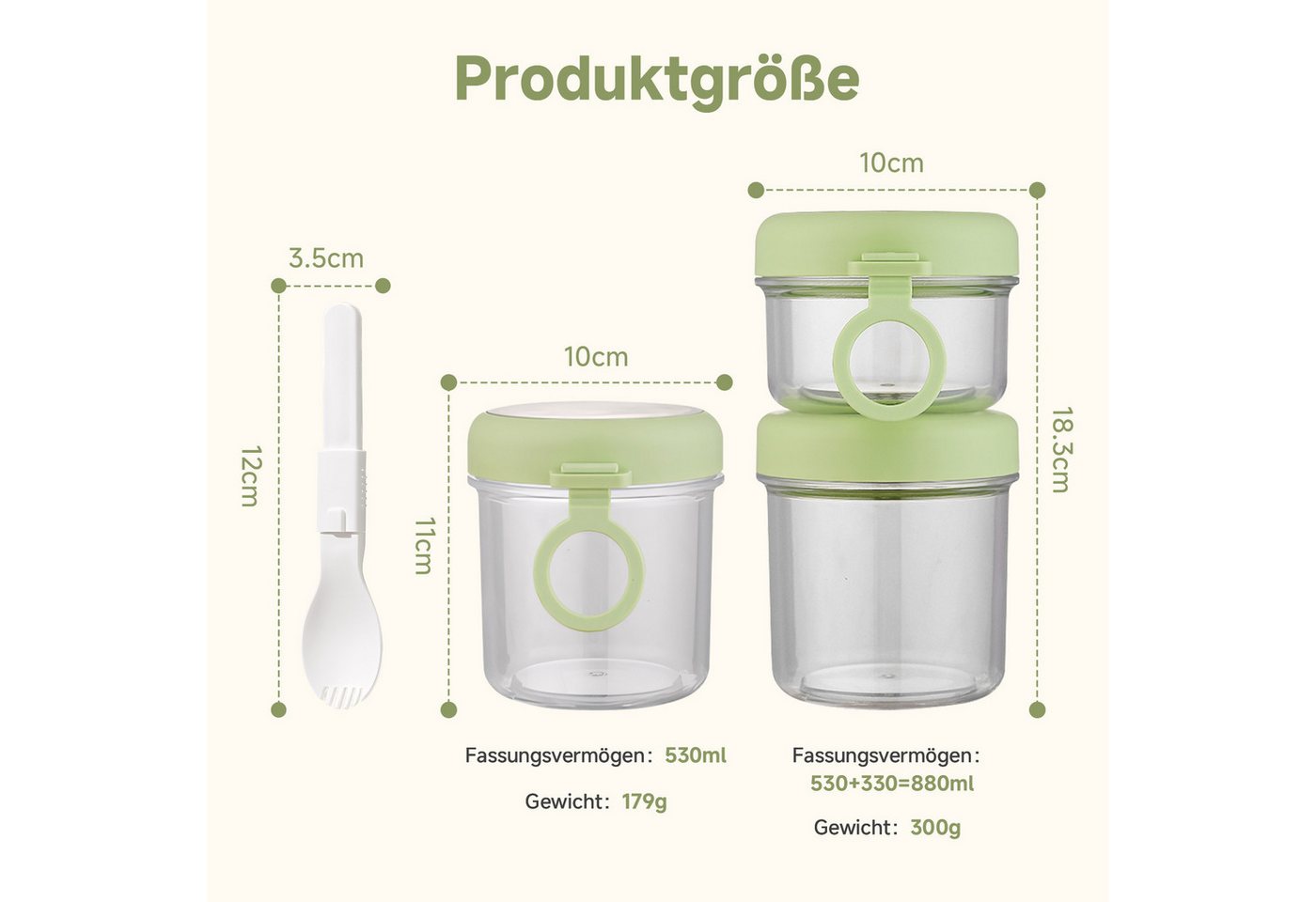 Elegear Müslibox Müslibecher to Go, Joghurtbecher, Doppelschicht Müslibecher mit Löffel, Polypropylen, (1-tlg., 1 × Löffel, 1 × Müslibecher(530+330ml), Lunchtop – Bild 3 von 5