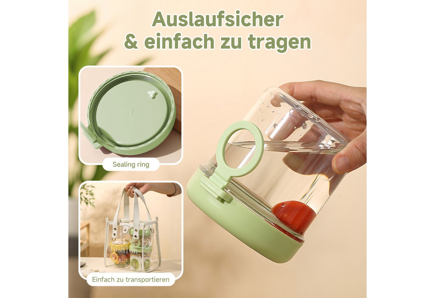 Elegear Müslibox Müslibecher to Go, Joghurtbecher, Doppelschicht Müslibecher mit Löffel, Polypropylen, (1-tlg., 1 × Löffel, 1 × Müslibecher(530+330ml), Lunchtop – Bild 4 von 5