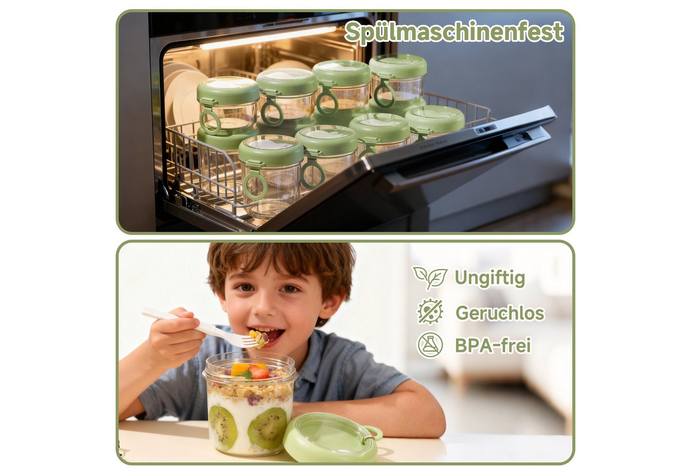 Elegear Müslibox Müslibecher to Go, Joghurtbecher, Doppelschicht Müslibecher mit Löffel, Polypropylen, (1-tlg., 1 × Löffel, 1 × Müslibecher(530+330ml), Lunchtop – Bild 5 von 5