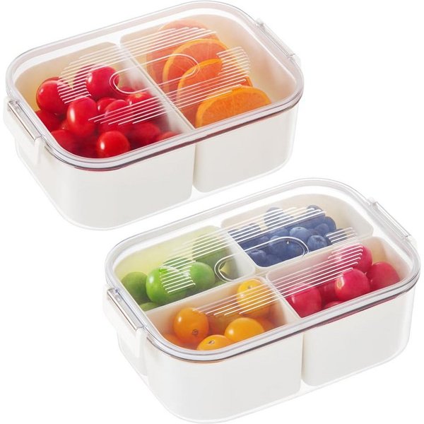 Elegear Vorratsdose Snackbox mit 4 Fächern, Snackschale Kinder, Snackteller mit Deckel, Polypropylen, (2-tlg), Wiederverwendbare Portable Snack Box Snackdose, S