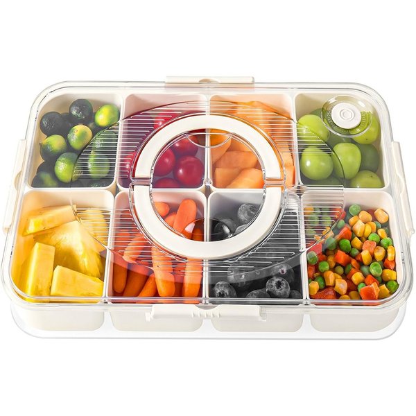 Elegear Vorratsdose Snackbox mit 8 Fächern, Snackteller mit Deckel und Griff, Snackschale, Polypropylen, (1-tlg., 1x Snackbox mit Deckel und Griff), Snackdose O