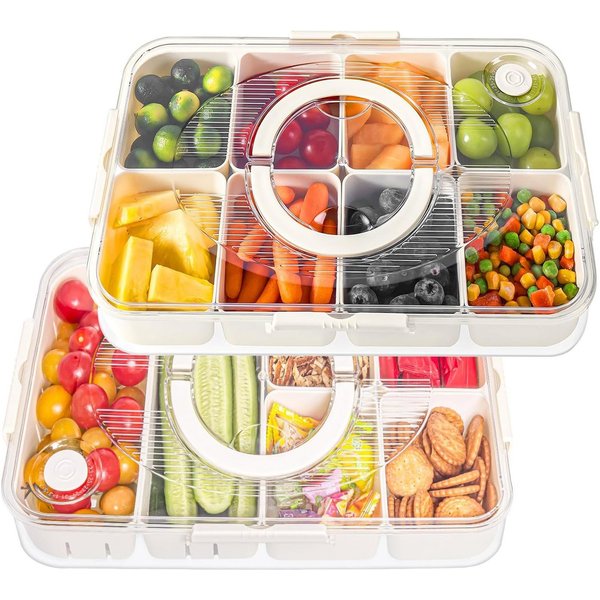 Elegear Vorratsdose Snackbox mit 8 Fächern, Snackteller mit Deckel und Griff, Snackschale, Polypropylen, (2-tlg., 1x Snackbox mit Deckel und Griff), Snackdose O