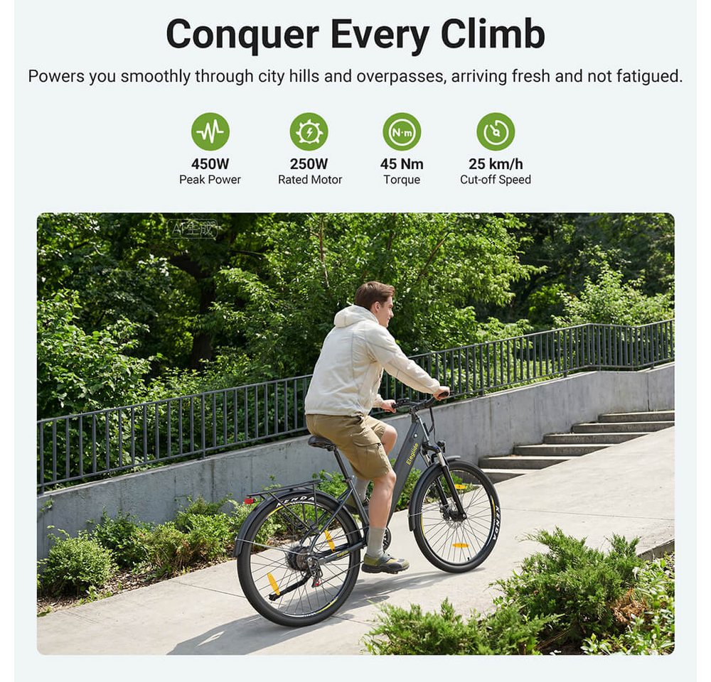 Eleglide E-Bike T1 ST Durchstieg 27,5 Zoll 36V 13Ah 250W E-Bike, 7 Gang Shimano, 468 Wh, 5 Stufen(12/15/18/21/25 km/h), 45N.M, bis zu 100 km – Bild 5 von 5