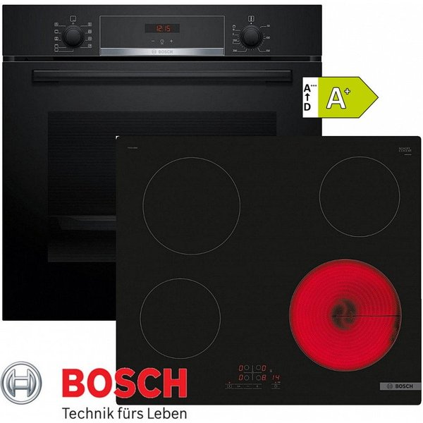 BOSCH Elektro-Herd-Set Bosch Serie 4 Autark Backofen 3D Heißluft + Glaskeramik Kochfeld 60cm, mit 1-fach-Teleskopauszug, Kytylyse- Rückwand
