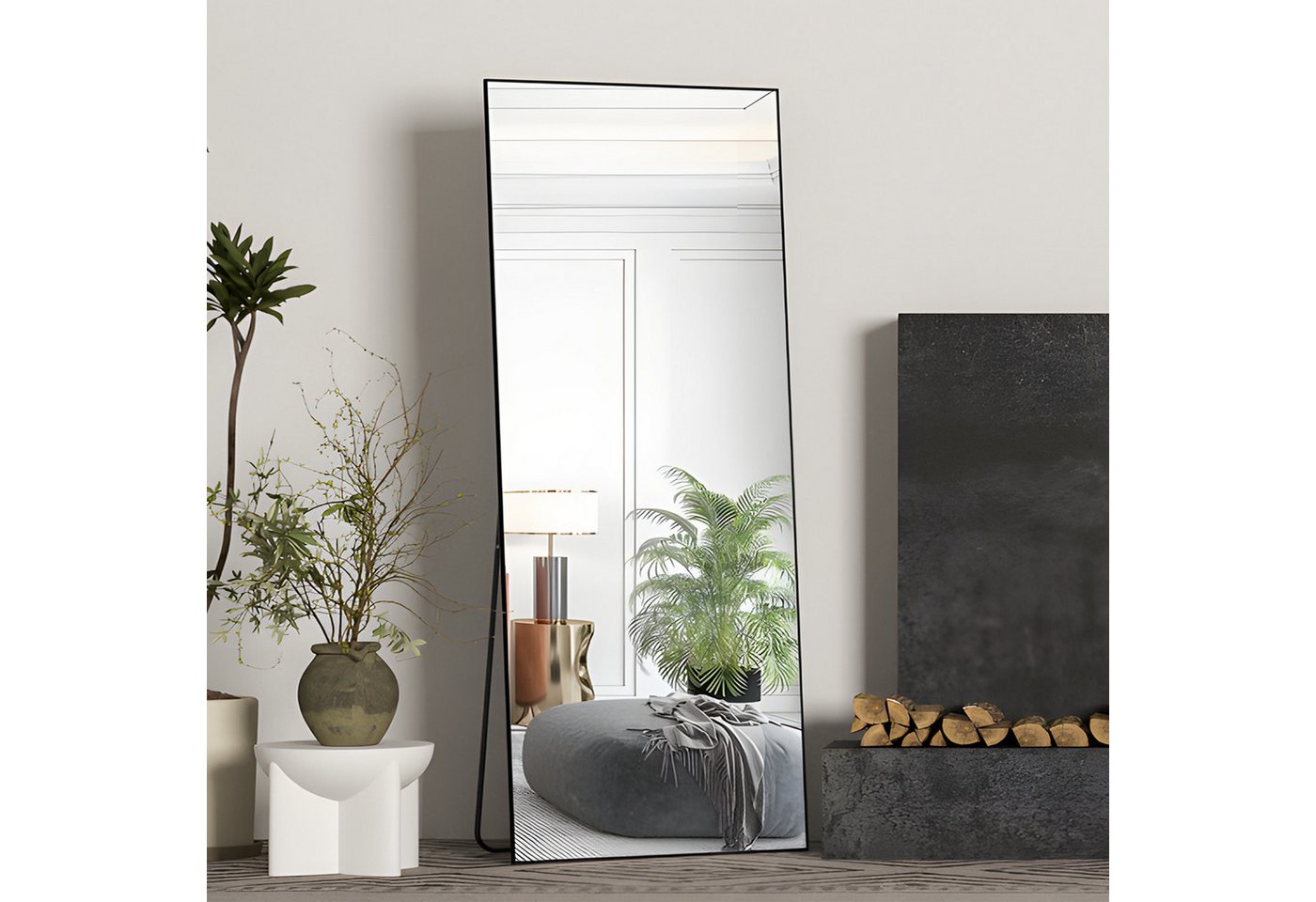 Elemango Ganzkörperspiegel 165x60cm, stehender Spiegel, großer Boden-Spiegel, mit Alu-Rahmen (Packung, Ganzkörperspiegel Rec), Ganzkörperspiegel mit Rahmen,Wand – Bild 2 von 5