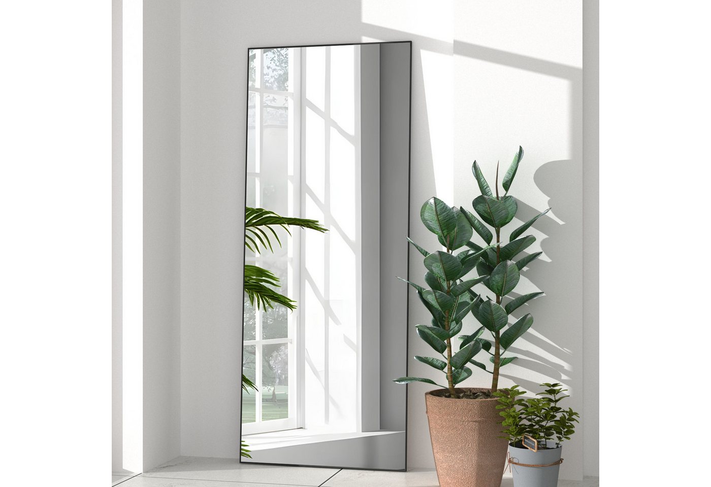 Elemango Ganzkörperspiegel 165x60cm, stehender Spiegel, großer Boden-Spiegel, mit Alu-Rahmen (Packung, Ganzkörperspiegel Rec), Ganzkörperspiegel mit Rahmen,Wand – Bild 4 von 5
