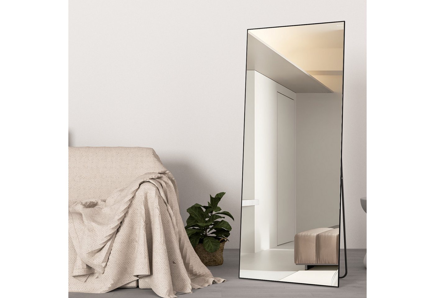 Elemango Ganzkörperspiegel 165x60cm, stehender Spiegel, großer Boden-Spiegel, mit Alu-Rahmen (Packung, Ganzkörperspiegel Rec), Ganzkörperspiegel mit Rahmen,Wand – Bild 5 von 5