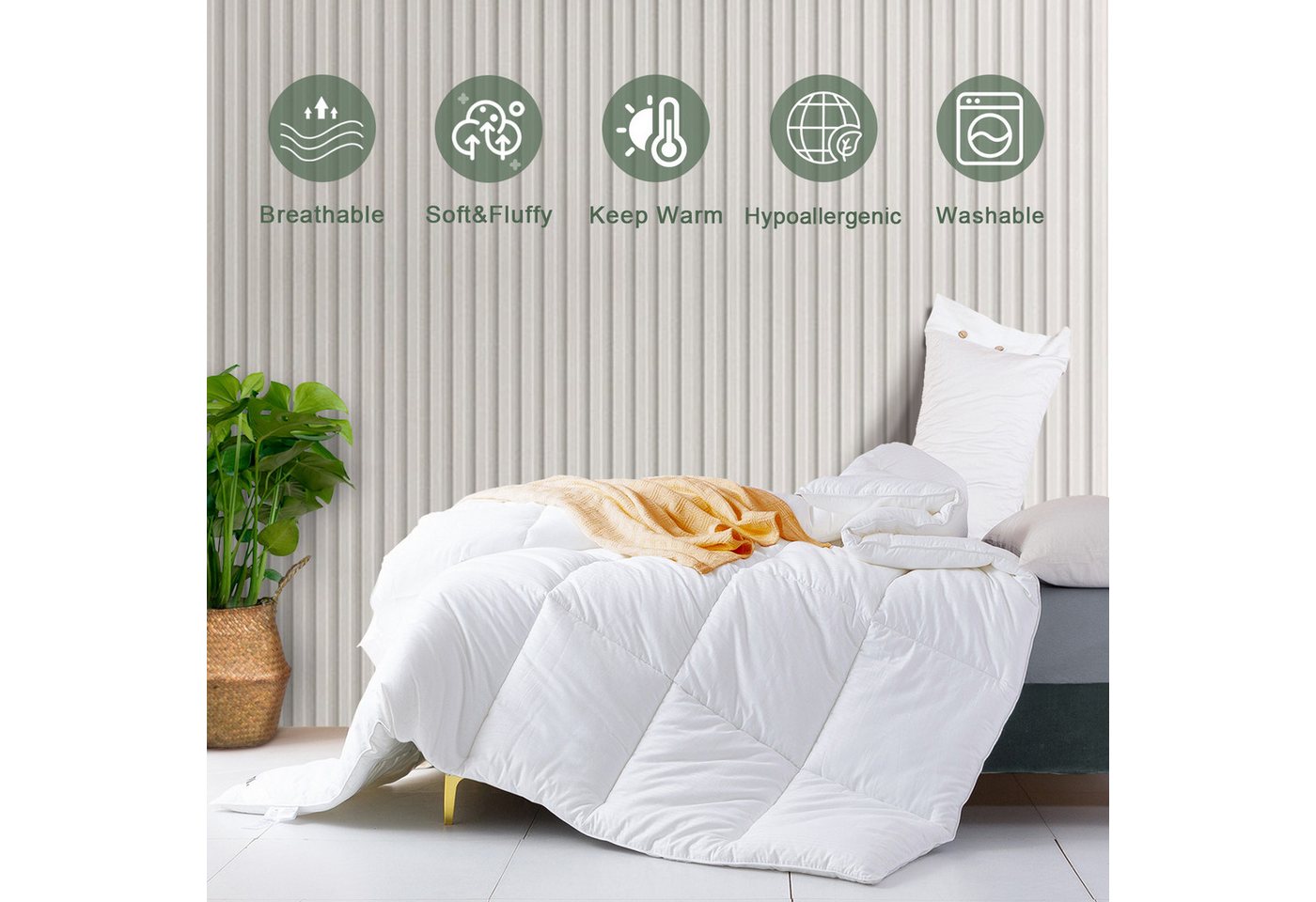 Elemuse Microfaserbettdecke Bettdecken 135x200 cm, 155x220 cm, 200x200 cm, Füllung: 100% Polyester, 4 Jahreszeiten, Atmungsaktiv Ganzjahresdecke, Anti-Allergie, – Bild 2 von 5