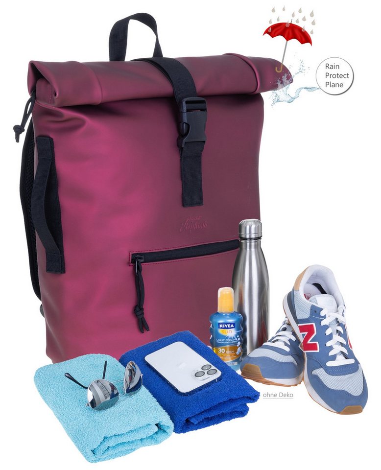 ELEPHANT Freizeitrucksack Time Bag aus Plane, Rucksack Laptoprucksack Daypack wasserabweisend + Trinkflasche – Bild 3 von 5