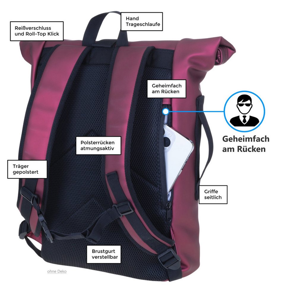 ELEPHANT Freizeitrucksack Time Bag aus Plane, Rucksack Laptoprucksack Daypack wasserabweisend + Trinkflasche – Bild 5 von 5