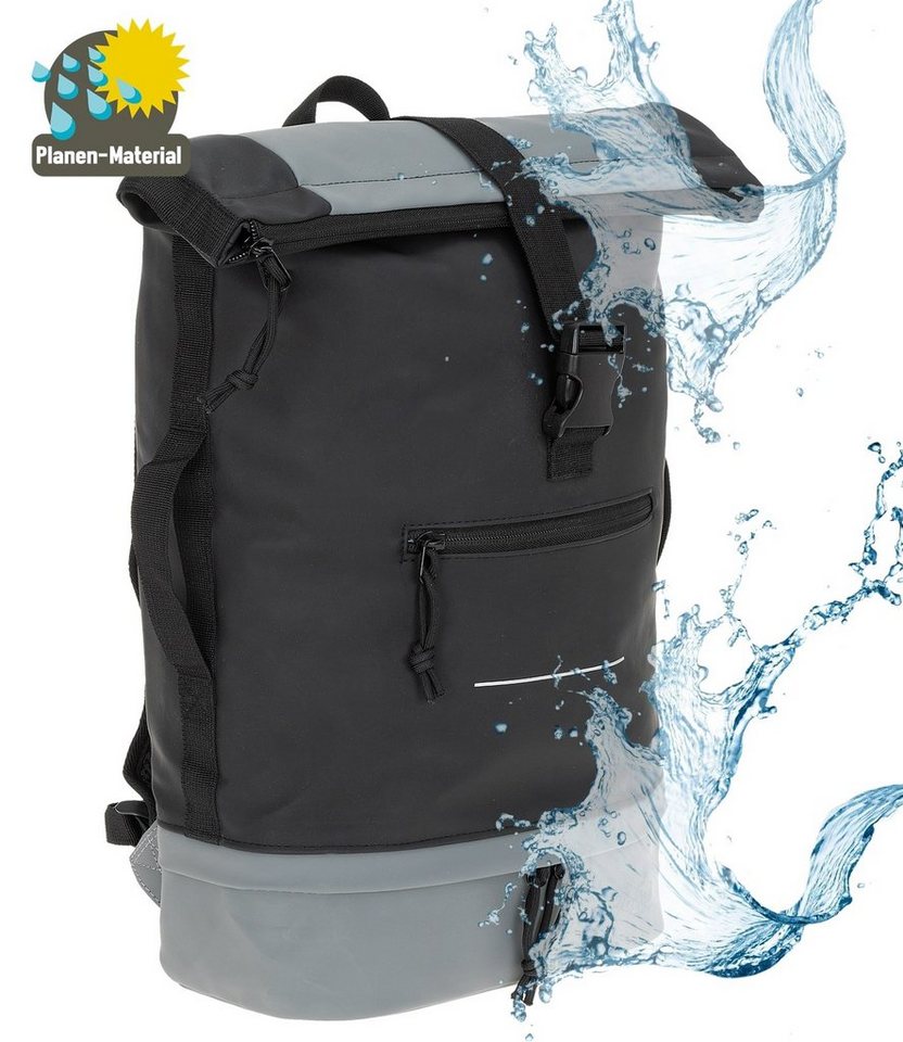 ELEPHANT Freizeitrucksack Time Bag aus Plane mit Bodenfach, Rucksack Laptoprucksack Daypack wasserabweisend + Trinkflasche – Bild 2 von 5