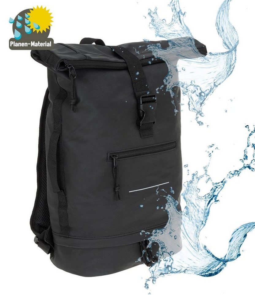 ELEPHANT Freizeitrucksack Time Bag aus Plane mit Bodenfach, Rucksack Laptoprucksack Daypack wasserabweisend + Trinkflasche – Bild 2 von 5
