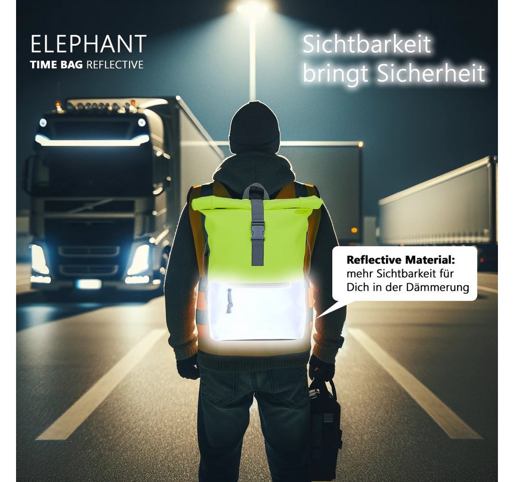 ELEPHANT Freizeitrucksack Time Bag Reflecitve Signal Neon Arbeitsrucksack, Rucksack Laptoprucksack Daypack wasserabweisend Freizeit Bag – Bild 2 von 5