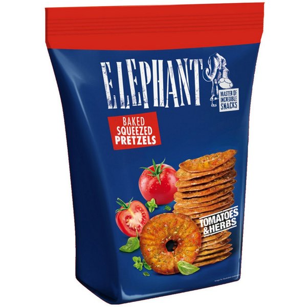 ELEPHANT Knabberei, Alka Elephant Squeezed Pretzels Tomatoes Herbs Laugengebäck 70g