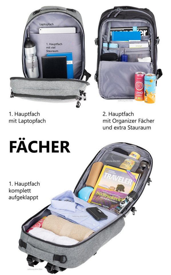 ELEPHANT Reiserucksack Handgepäck Fly Kabinen Daypack Herren Damen Laptopfach, Geheimfach Overnight Daypack Reise Flugzeug One ECO 13132 +Gurt – Bild 4 von 5