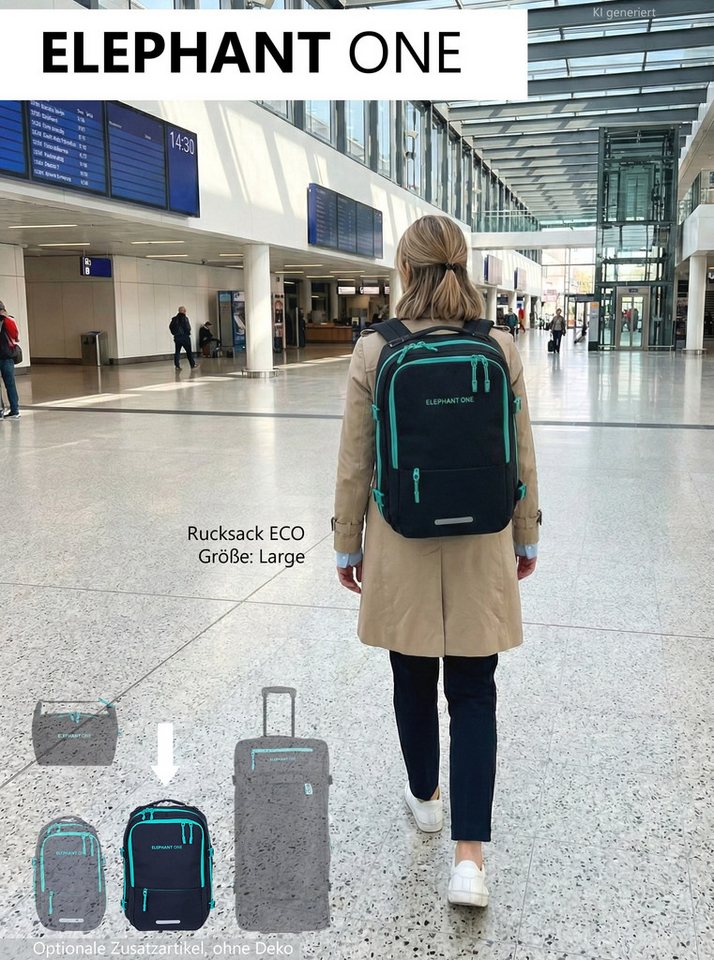 ELEPHANT Reiserucksack Handgepäck Fly Kabinen Daypack Herren Damen Laptopfach, Geheimfach Overnight Daypack Reise Flugzeug One ECO 13132 +Gurt – Bild 5 von 5